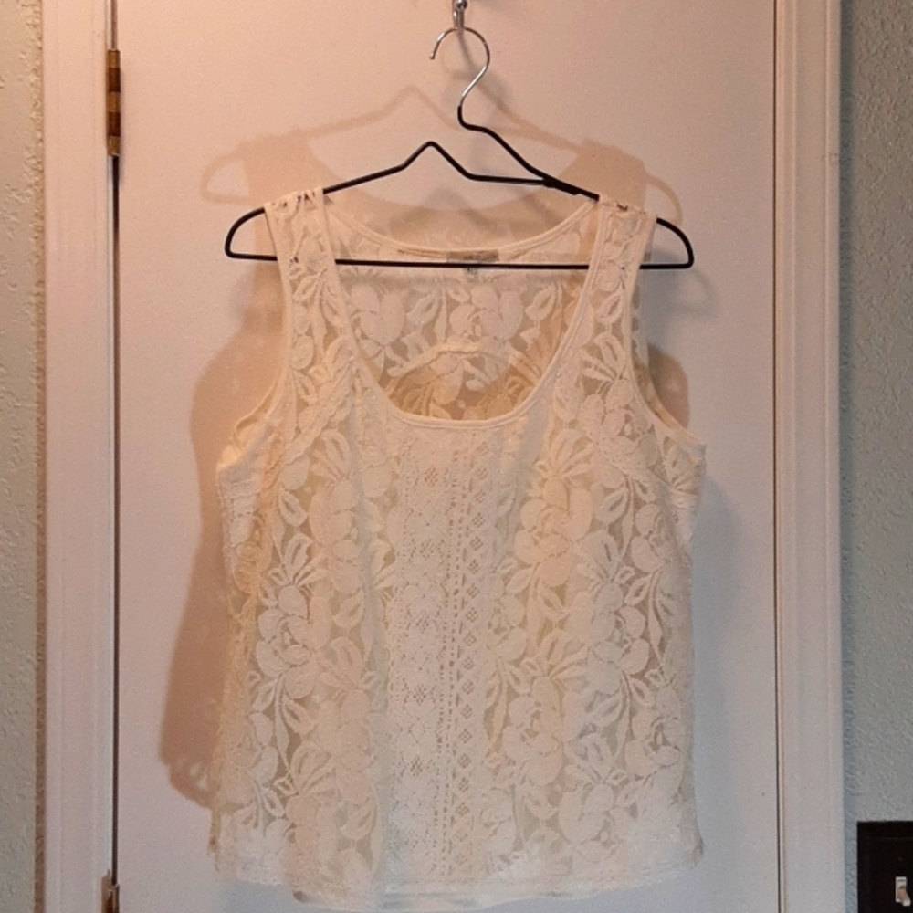 HALO Sheer Lace Off White Ladies Top with Attached Camisole